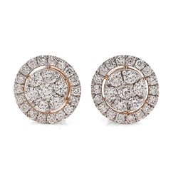 10k Yellow Gold 1.25CTW Natural Diamond Round Halo Cluster Men Women Earring Studs 2.6g