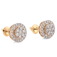 10k Yellow Gold 1.25CTW Natural Diamond Round Halo Cluster Men Women Earring Studs 2.6g