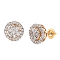 10k Yellow Gold 1.25CTW Natural Diamond Round Halo Cluster Men Women Earring Studs 2.6g