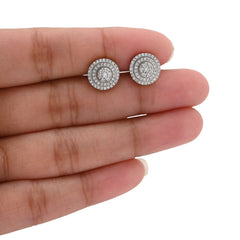 10k Yellow Gold 0.50CTW Natural Diamond Circular Halo Cluster Studs Women Men Earrings 2.5g