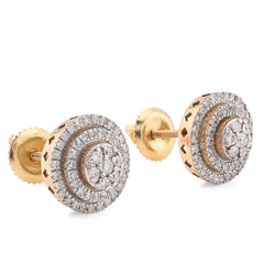 10k Yellow Gold 0.50CTW Natural Diamond Circular Halo Cluster Studs Women Men Earrings 2.5g