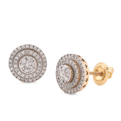 10k Yellow Gold 0.50CTW Natural Diamond Circular Halo Cluster Studs Women Men Earrings 2.5g