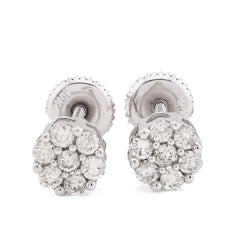 10k White Gold 0.50CTW Natural Diamond Flower Studs Men Women Cluster Earrings 1.3g