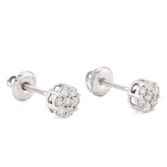 10k White Gold 0.50CTW Natural Diamond Flower Studs Men Women Cluster Earrings 1.3g