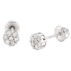 10k White Gold 0.50CTW Natural Diamond Flower Studs Men Women Cluster Earrings 1.3g