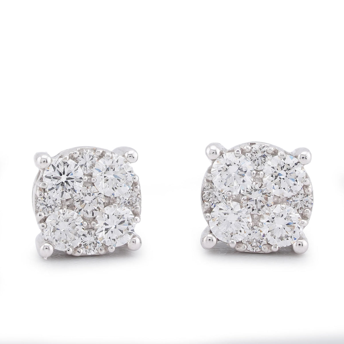 10k White Gold Flower Cluster 0.98CTW Lab Diamond Men Women Earrings 1.8gm Stud