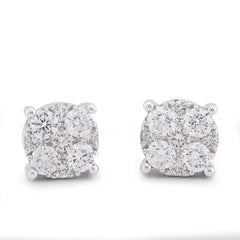 10k White Gold Flower Cluster 0.98CTW Lab Diamond Men Women Earrings 1.8gm Stud