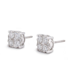 10k White Gold Flower Cluster 0.98CTW Lab Diamond Men Women Earrings 1.8gm Stud