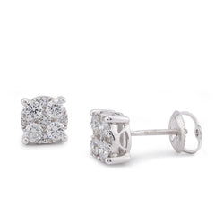 10k White Gold Flower Cluster 0.98CTW Lab Diamond Men Women Earrings 1.8gm Stud