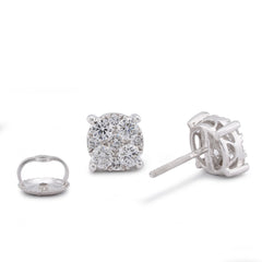 10k White Gold Flower Cluster 0.98CTW Lab Diamond Men Women Earrings 1.8gm Stud