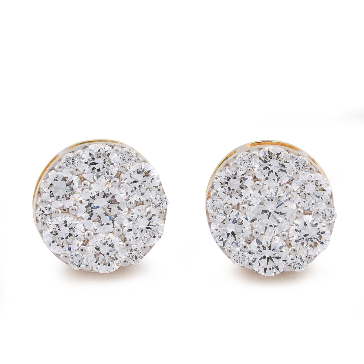10k Yellow Gold 0.87CTW Flower Design Halo Cluster Lab Diamond Men Women Earrings 2gm Stud