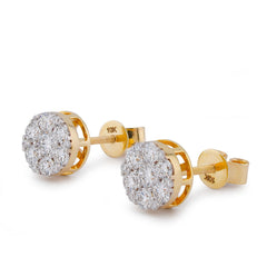 10k Yellow Gold 0.87CTW Flower Design Halo Cluster Lab Diamond Men Women Earrings 2gm Stud