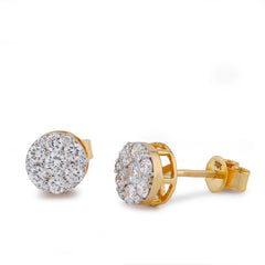 10k Yellow Gold 0.87CTW Flower Design Halo Cluster Lab Diamond Men Women Earrings 2gm Stud