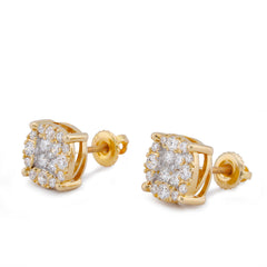 10k Yellow Gold 0.70CTW Flower Cluster Lab Diamond Men Women Earring 2gm Stud