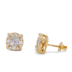 10k Yellow Gold 0.70CTW Flower Cluster Lab Diamond Men Women Earring 2gm Stud