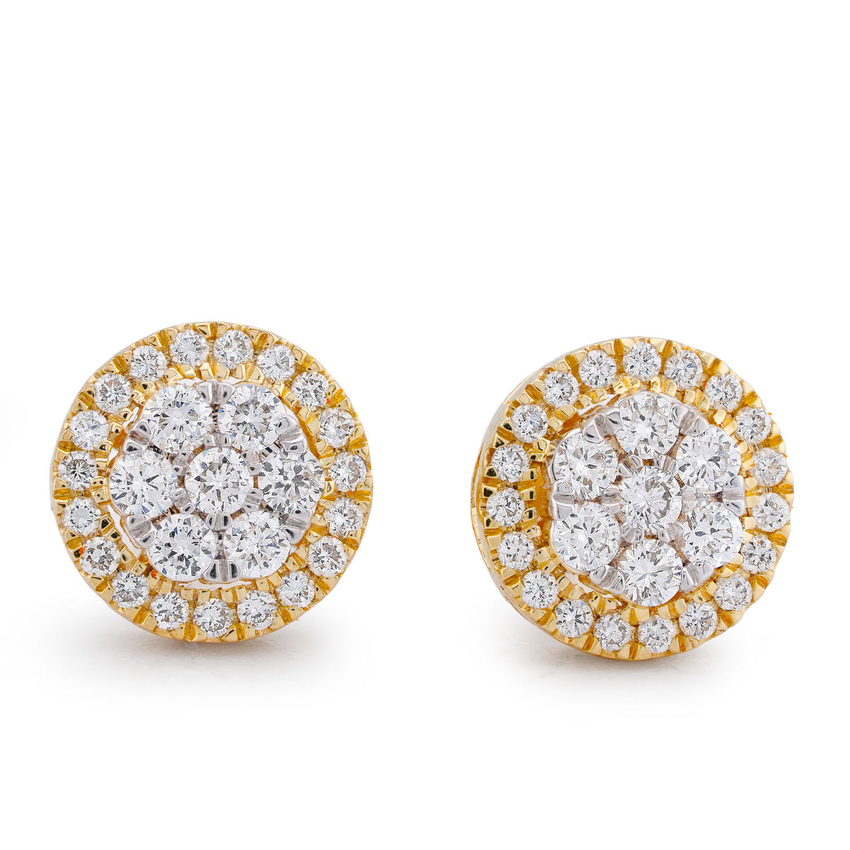 10k Yellow Gold 1.05CTW Halo Flower Cluster Lab Diamond Men Women Earring Stud 3.3gm