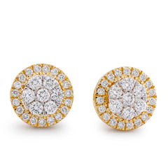 10k Yellow Gold 1.05CTW Halo Flower Cluster Lab Diamond Men Women Earring Stud 3.3gm