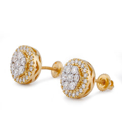 10k Yellow Gold 1.05CTW Halo Flower Cluster Lab Diamond Men Women Earring Stud 3.3gm