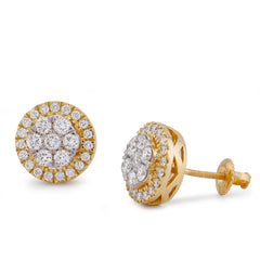 10k Yellow Gold 1.05CTW Halo Flower Cluster Lab Diamond Men Women Earring Stud 3.3gm