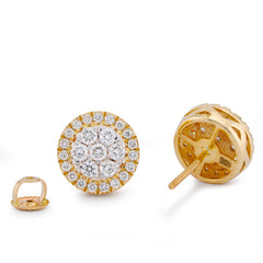 10k Yellow Gold 1.05CTW Halo Flower Cluster Lab Diamond Men Women Earring Stud 3.3gm