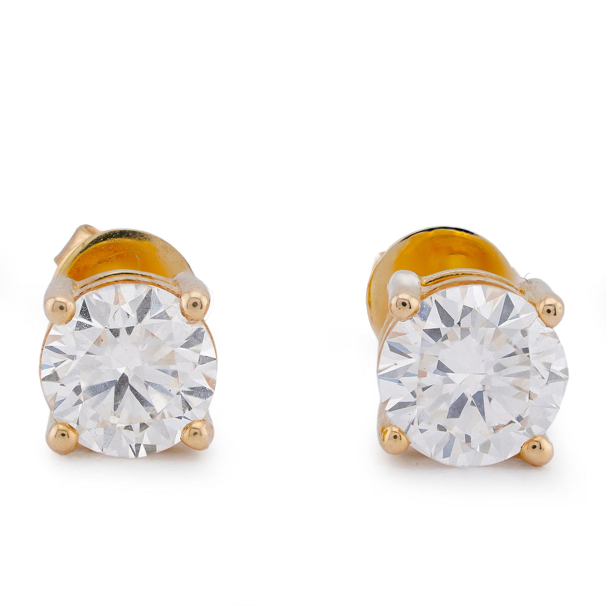 14k Yellow Gold 3.04CTW Round Solitaire Lab Diamond Men Women Earrings 3.6gm Stud
