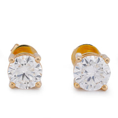 14k Yellow Gold 3.04CTW Round Solitaire Lab Diamond Men Women Earrings 3.6gm Stud