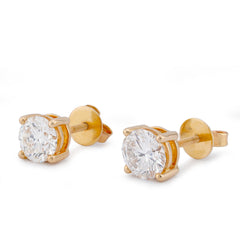 14k Yellow Gold 3.04CTW Round Solitaire Lab Diamond Men Women Earrings 3.6gm Stud