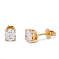 14k Yellow Gold 3.04CTW Round Solitaire Lab Diamond Men Women Earrings 3.6gm Stud