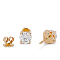 14k Yellow Gold 3.04CTW Round Solitaire Lab Diamond Men Women Earrings 3.6gm Stud