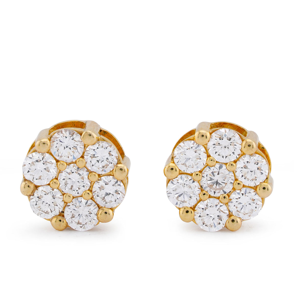 10k Yellow Gold 7 Diamond Flower Cluster 1.65CTW Lab Diamond Men Women Earrings 2.3gm Stud