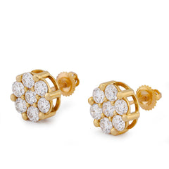 10k Yellow Gold 7 Diamond Flower Cluster 1.65CTW Lab Diamond Men Women Earrings 2.3gm Stud