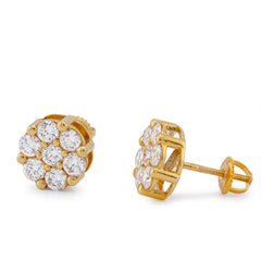 10k Yellow Gold 7 Diamond Flower Cluster 1.65CTW Lab Diamond Men Women Earrings 2.3gm Stud