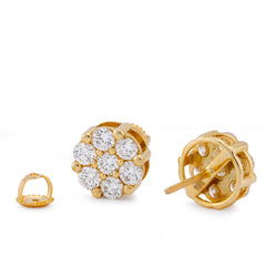 10k Yellow Gold 7 Diamond Flower Cluster 1.65CTW Lab Diamond Men Women Earrings 2.3gm Stud