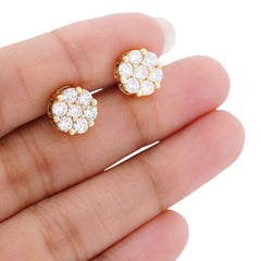 10k Yellow Gold 7 Diamond Flower Cluster 1.65CTW Lab Diamond Men Women Earrings 2.3gm Stud
