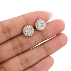 10k yellow Gold 1.10CTW Curved Square Centre Flower Cluster Halo Lab Diamond Earrings 2.8gm