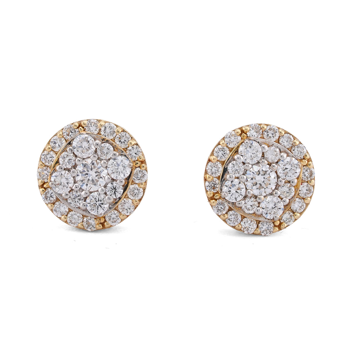 10k yellow Gold 1.10CTW Curved Square Centre Flower Cluster Halo Lab Diamond Earrings 2.8gm