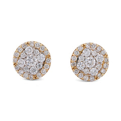 10k yellow Gold 1.10CTW Curved Square Centre Flower Cluster Halo Lab Diamond Earrings 2.8gm