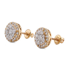 10k yellow Gold 1.10CTW Curved Square Centre Flower Cluster Halo Lab Diamond Earrings 2.8gm
