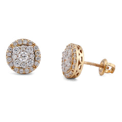 10k yellow Gold 1.10CTW Curved Square Centre Flower Cluster Halo Lab Diamond Earrings 2.8gm