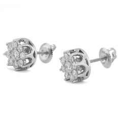925 SS 0.94CTW Lab Diamond Flower Design 9 Diamond Unisex Earrings 2gm Studs