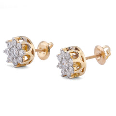 10k Yellow Gold 9 Diamond 0.97CTW Lab Diamond Flower Cluster Men Women Earring 3.1gm