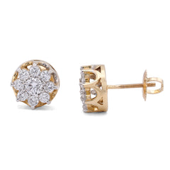 10k Yellow Gold 9 Diamond 0.97CTW Lab Diamond Flower Cluster Men Women Earring 3.1gm