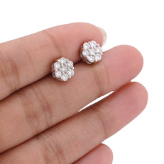 14k White Gold 0.99CTW Flower 7 Stone Cluster Lab Diamond Men Women Earrings 1.7gm