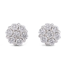 14k White Gold 0.99CTW Flower 7 Stone Cluster Lab Diamond Men Women Earrings 1.7gm