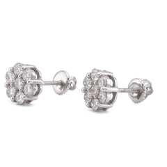 14k White Gold 0.99CTW Flower 7 Stone Cluster Lab Diamond Men Women Earrings 1.7gm