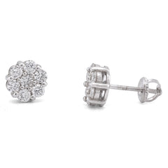 14k White Gold 0.99CTW Flower 7 Stone Cluster Lab Diamond Men Women Earrings 1.7gm