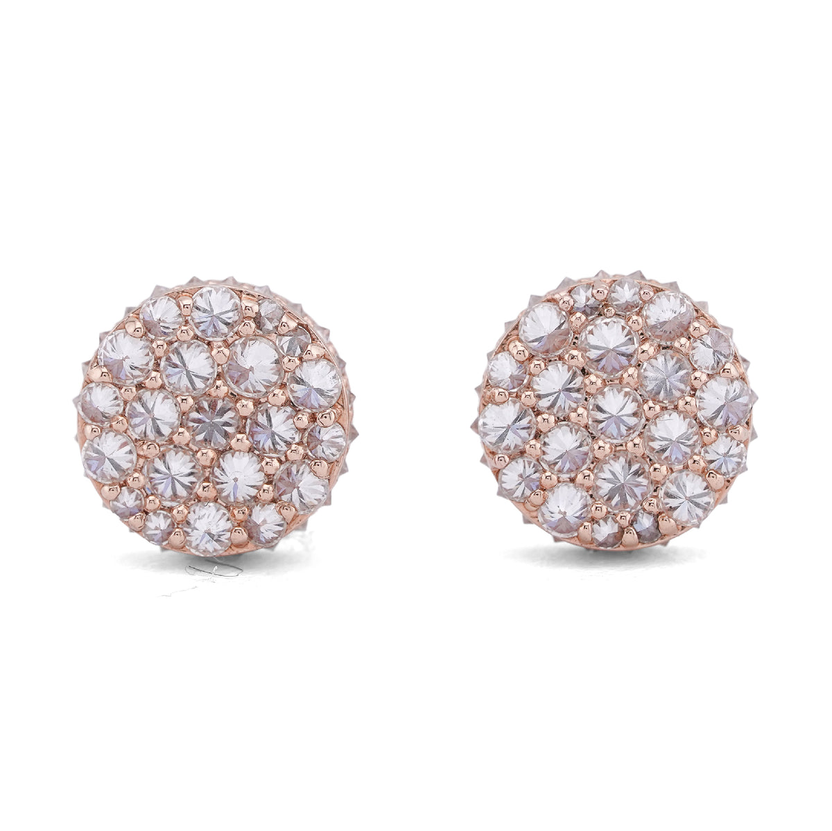 14k Rose Gold 1.5CTW Upside Down Diamond Setting Lab Men Women Round Earrings 1.8gm