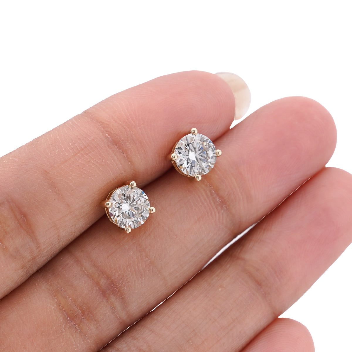 10k Yellow Gold 2.05CTW Round Solitaire Lab Diamond Men Women Earring 2.2gm Stud