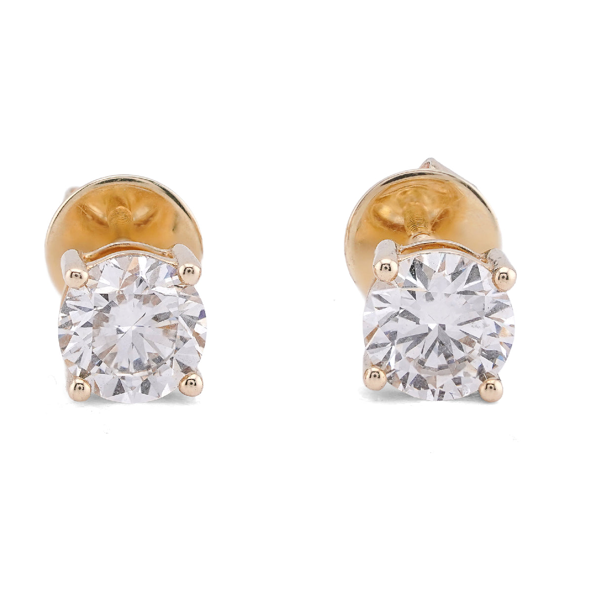 10k Yellow Gold 2.05CTW Round Solitaire Lab Diamond Men Women Earring 2.2gm Stud