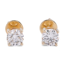 10k Yellow Gold 2.05CTW Round Solitaire Lab Diamond Men Women Earring 2.2gm Stud